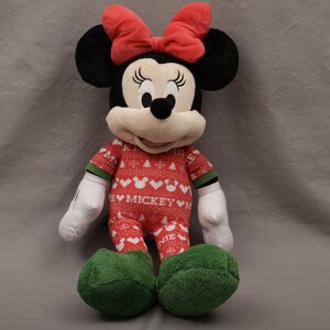 Vintage Disney Minnie Mouse "I Love Mickey" Christmas Pajamas Plush | 20" Holiday Plushie, Tags Attached Disneyana Collectible image 4