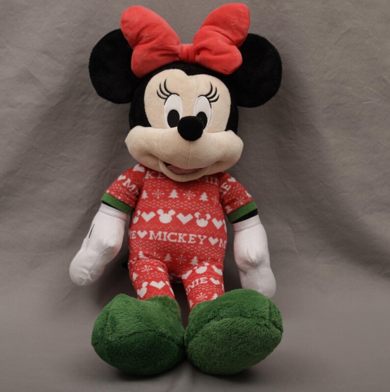 Vintage Disney Minnie Mouse "I Love Mickey" Christmas Pajamas Plush | 20" Holiday Plushie, Tags Attached Disneyana Collectible image 4