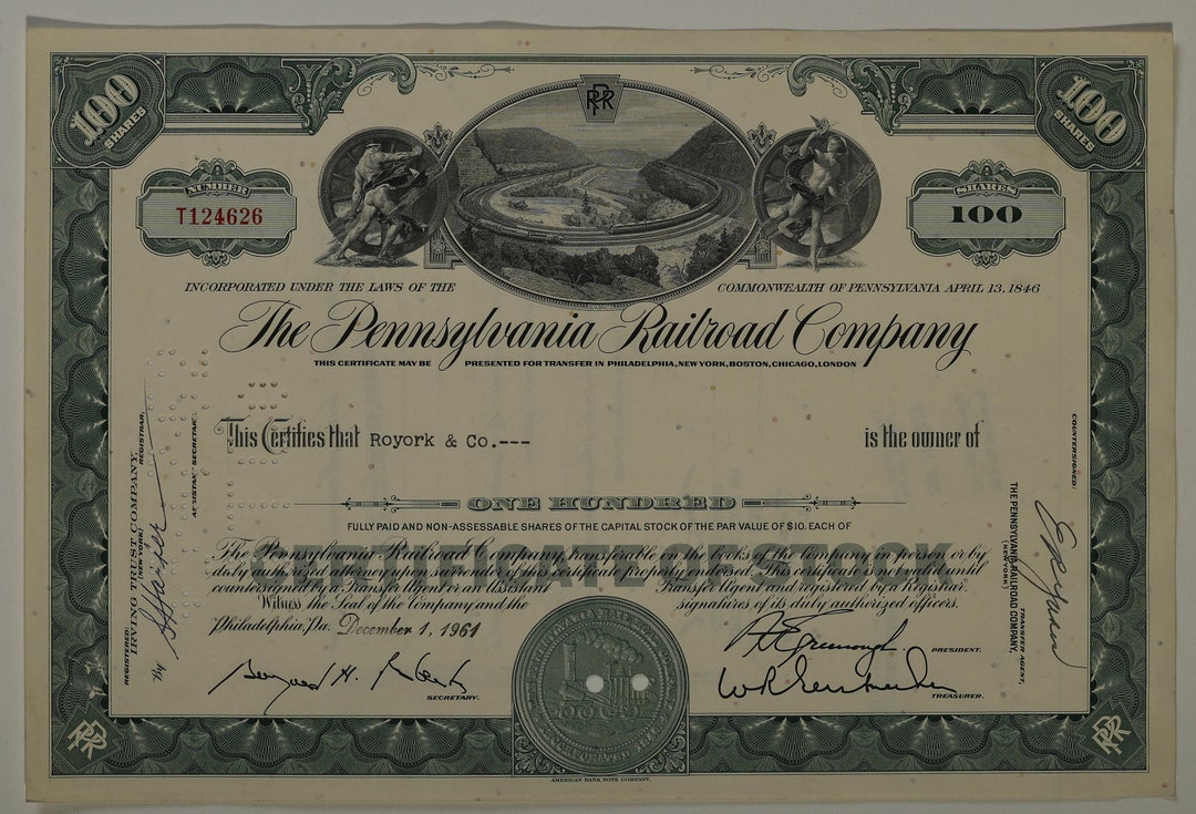 1960's Pennsylvania Railroad Stock Certificates 100 Shares Etsy