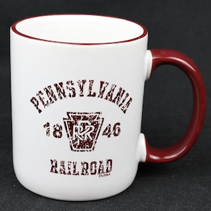 Vintage Pennsylvania Railroad Mug: Red PRR Logo, Collectible Memorabilia