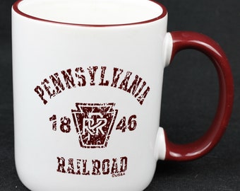 Mug à logo Keystone PRR Pennsylvania Railroad — Vintage rouge blanc Railfan tasse à collectionner