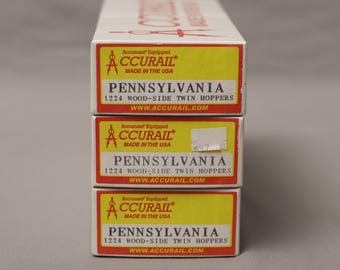 Vagones tolva dobles laterales de madera Accurail escala HO Pennsylvania n.° 1224 — Juego de 3 kits sin abrir Vagón de carga PRR