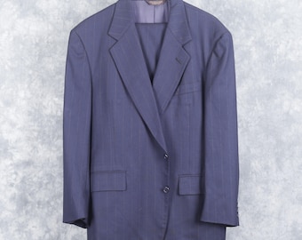 Hertling Navy Pinstripe Wool Suit — Vintage Two-Piece Mens Suit, C46 W34