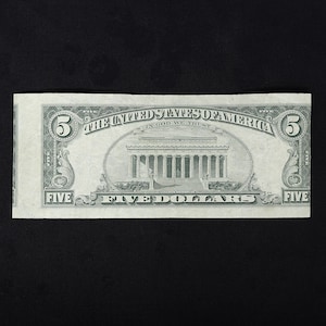 1988 5 Dollar Miscut Error Note — Reverse Misalignment Circulated US Currency