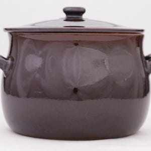 Vintage Brown Glazed Bean Pot with Lid: 2 Qt Rustic Farmhouse Stoneware Crock