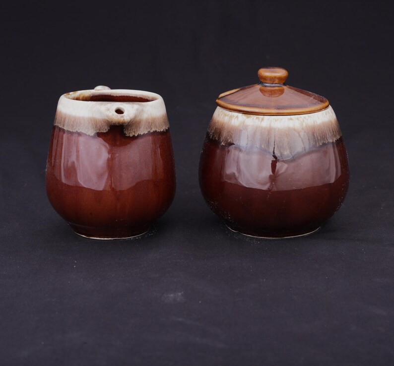 Mccoy Pottery Sugar & Creamer Set — Vintage Brown Drip Glaze Stoneware ...