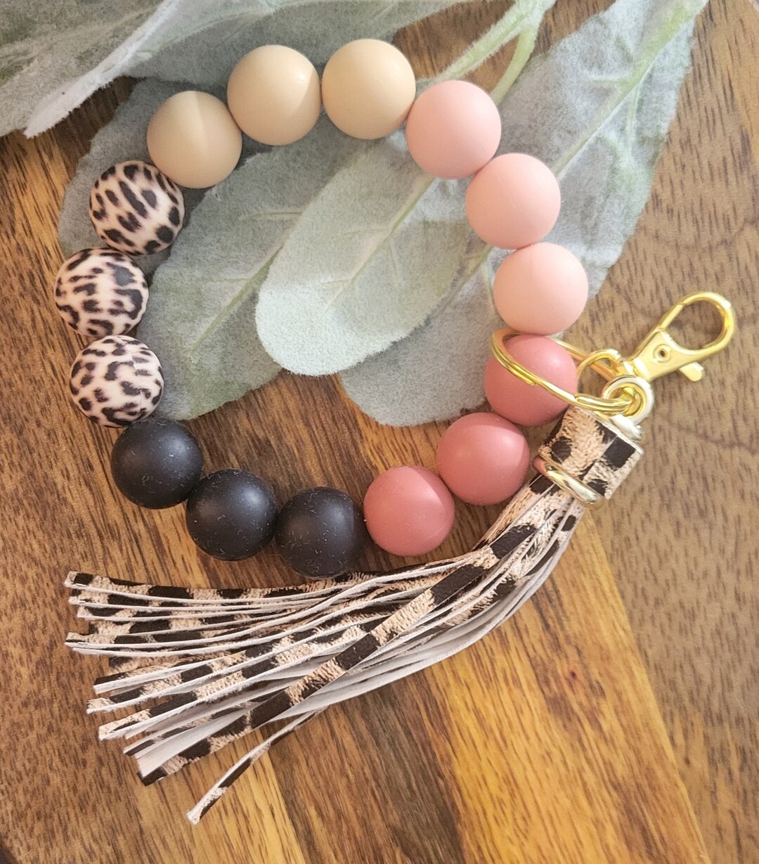 Handmade Silicone Bangle Key Ring: Leopard Tassel Bracelet Keychain - Etsy