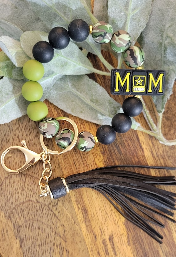 Bangle Key Ring | Bracelet Key Chain | Wristlet Keychain | Silicone Military Key Ring | Army Mom Keychain | Camo