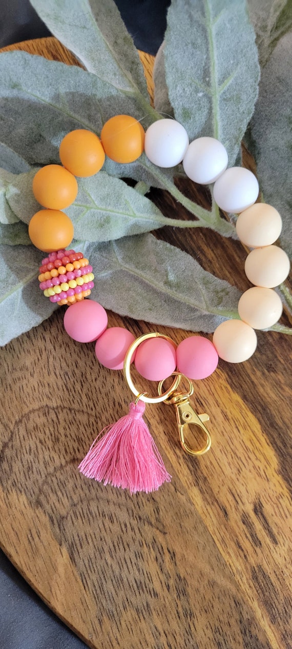 Bangle Key Ring | Bracelet Key Chain | Wristlet Keychain | Silicone Bangle Key Ring | Sherbet | Colorful Keychain Gift