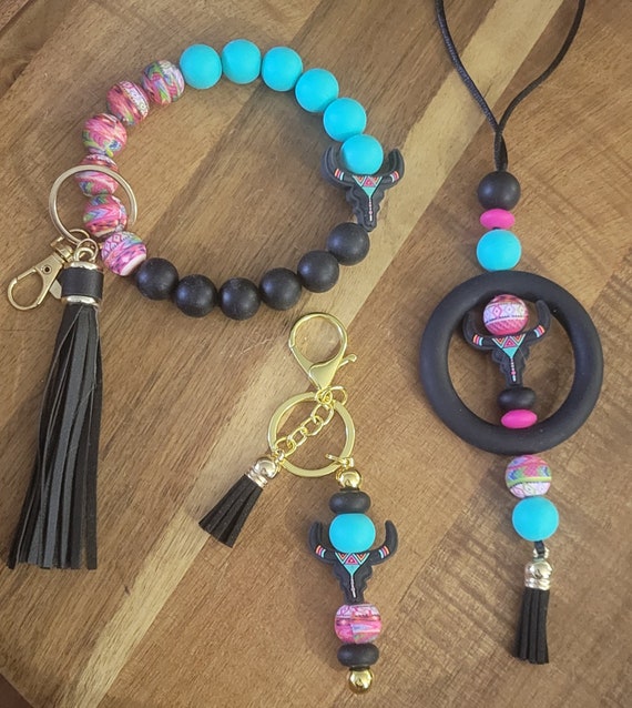 Bangle Key Ring | Bracelet Key Chain | Wristlet Keychain | Silicone Bangle Key Ring | Country Western 3 pc Set | Wristlet/Keychain/Car Charm