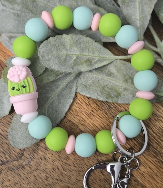 Bangle Key Ring | Bracelet Key Chain | Wristlet Keychain | Silicone Bangle Key Ring | Cute Cactus | Gift