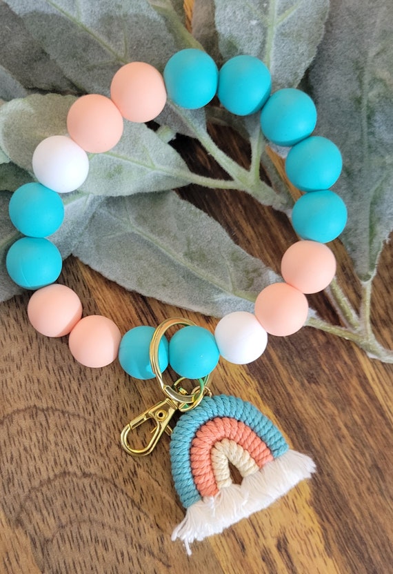 Bangle Key Ring | Bracelet Key Chain | Wristlet Keychain | Silicone Bangle Key Ring | Rainbow | Colorful Keychain Gift