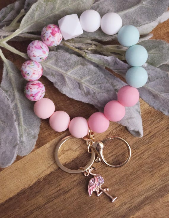 Bangle Key Ring | Bracelet Key Chain | Wristlet Keychain | Silicone Bangle Key Ring | Cute "Flamingo" Keychain
