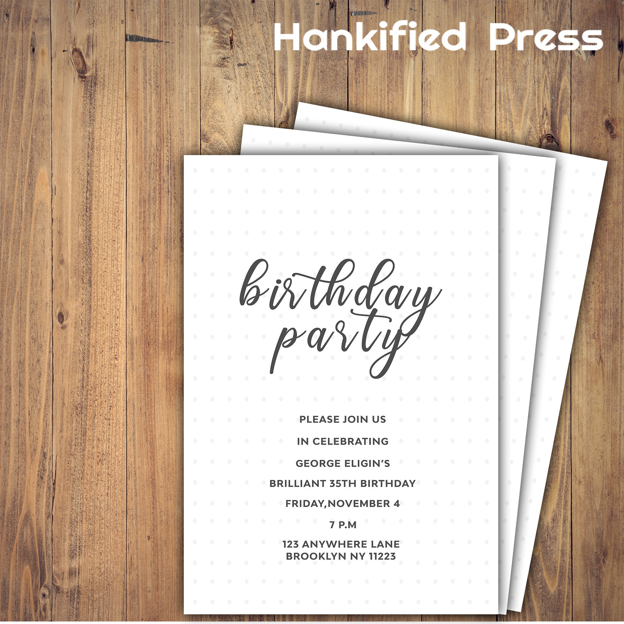Polka Dot Birthday Party Invitation Card 5x7 Editable PDF File Instant
