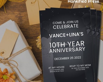 Black Modern Anniversary Invitation Card | 5x7 | Editable PDF File | Instant Download | Available in 10 Minutes