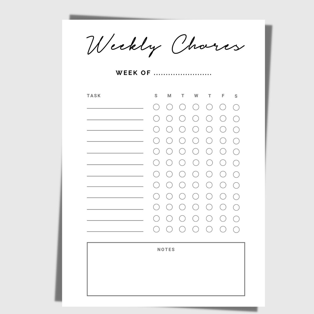 Weekly House Chores Printable Apartment Chore Checklist Teen Etsy
