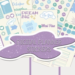 Teal, Purple, Blue Digital Stickers - 150+ Stickers, Goodnotes file, Pre-Cropped Individuals, PNGs Digital Stickers