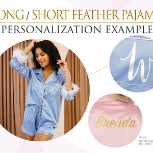 Champagne Pajama feather, Feather sleeve pajama, Bridesmaid Feather Pajama set, Bridal party Feather , Satin Feather PJ, Best Seller Feather image 9