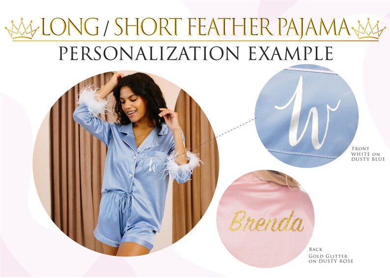 Champagne Pajama feather, Feather sleeve pajama, Bridesmaid Feather Pajama set, Bridal party Feather , Satin Feather PJ, Best Seller Feather image 9