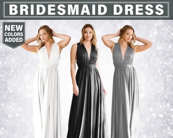 White, Black, Grey Infinity Bridesmaid Party Dress, Free Bandeau, Convertible Dress, Bridesmaid Dress, Long Dress Plus Size, Multi-way Dress