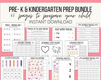 PreK and Kindergarten Prep Binder | Review | ABC | Counting | Patterns | Homeschool | Sight Words | Printable | Digital Instant Download