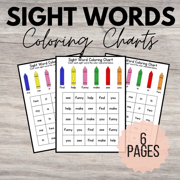 Sight Words Coloring Charts | Sight Words Practice | PreK Review | Kindergarten Prep | Summer Practice | Preschool | Learning to Read