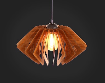 Wood Pendant Light, Mid Century Modern, Handmade Lamp, Ceiling Lamp, Chandelier Lighting, Industrial Lamp, Wood Lampshade, Lamp Shade