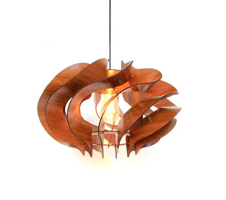 Mid Century Modern Wooden Ceiling Light – Handmade Pendant Lamp With Natural Wood Shade For Living Room, Dining Room, Kitchen Island, Scandinavian Decor