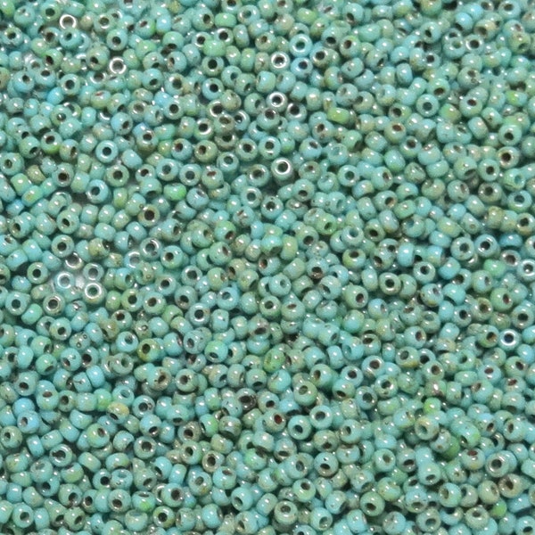 11/0 Turquoise Picasso Seed Beads-Miyuki Round Seed Beads-Size 11/0-Miyuki # 4514-Options for 10-25-50 gr-Approx 110 beads per gram-(#152)