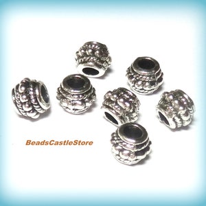 20-40 Antique Silver Color Spacers-Dot Carved Metal Beads-8mm x 6.5mm-Hole 3mm-Option of 20 or 40 pieces-(#218)