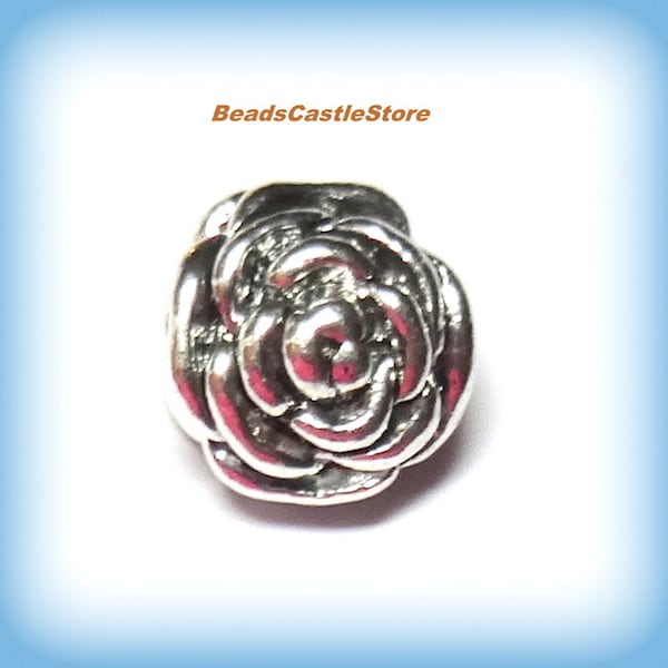 4-8-12 Rose Flower Bead-Antique Silver Color Metal Enhancer-13mm x 12mm-Large Hole 4.8mm-(#149)