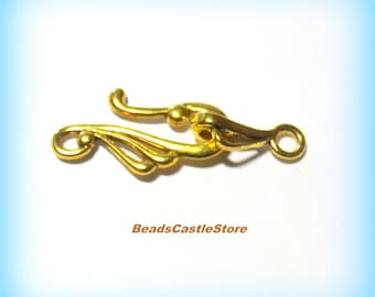 5-10-20 Sets Hook and Eye Clasp-Antique Gold color-Bohemian S hook Clasp-Hook side 25mm x 12mm-Eye Side 16mm-Loopholes 3mm (#317)