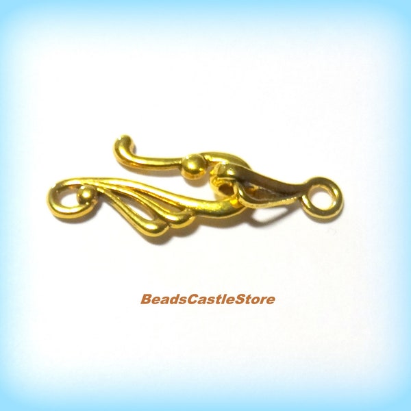 5-10-20 Sets Hook and Eye Clasp-Antique Gold color-Bohemian S hook Clasp-Hook side 25mm x 12mm-Eye Side 16mm-Loopholes 3mm (#317)