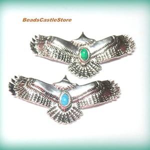 1-2-4 Flying Eagle Pendant with Imitation Turquoise-Antique Silver color-Large Focal Point-56mm x 25mm-Loopholes about 3.5mm-(#243)