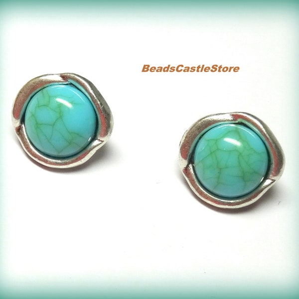 3-6-10 pcs-Faux Turquoise Metal Buttons-Silver Button-Irregular round 17mm-Hole Size 5mm-(#137)