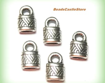 20-40-80 Cord Ends with Loop-Antique Silver Cord Terminators-Leather Cord Ends-10mm x 6.5mm x 4.5mm-Inside Hole 4mm x 2mm-Loop 2.5mm-(#45)