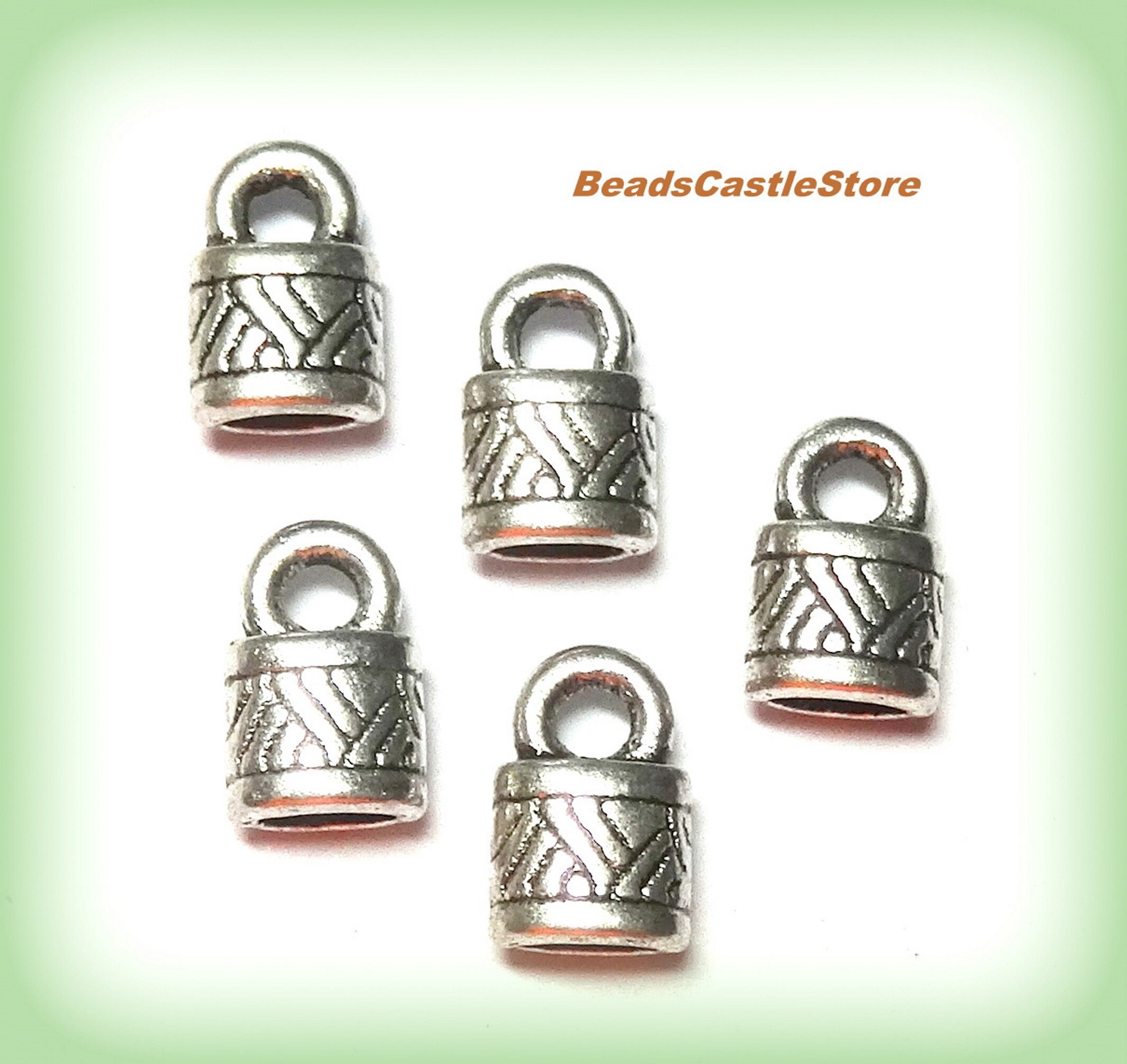 20-40-80 Cord Ends with Loop-Antique Silver Cord Terminators-Leather Cord Ends-10mm x 6.5mm x 4.5mm-Inside Hole 4mm x 2mm-Loop 2.5mm-(#45)
