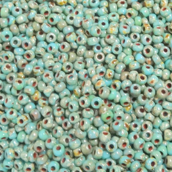 8/0 Turquoise Picasso Seed Beads-Miyuki Round Seed Beads-Size 8/0-Miyuki # 4514-Options for 10-25-50 grams-Approx 38 beads per gram-(#59)