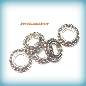 20-40-80 Spacer Beads-Antique Silver Tone Beads-Big Hole Separators-8mm x 2.5mm-Hole 4mm
