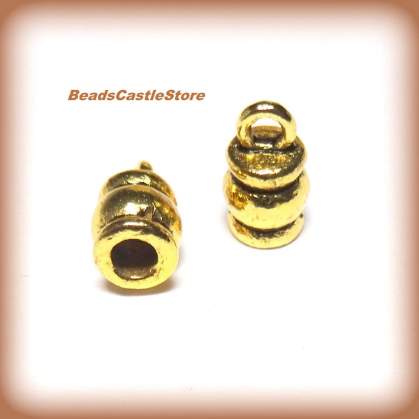 10-20-50 Metal Cord Ends with Loop-Antique Gold tone-Barrel Shape-Glue In type-11mm x 6.5mm-Inner Hole 3mm-(#278)