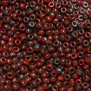 8/0 Red Picasso Seed Beads-Miyuki Round Seed Beads-Size 8/0-Miyuki # 4513-Options for 10-25-50 grams-Aprox 38 beads per gram