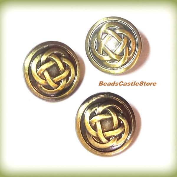 3-6-12 Antique Bronze Button-Celtic Motif Button-Metal Shank Button-17mm.-Hole Size 2.3mm-Option of 3 6 or 12 pieces-(#15)