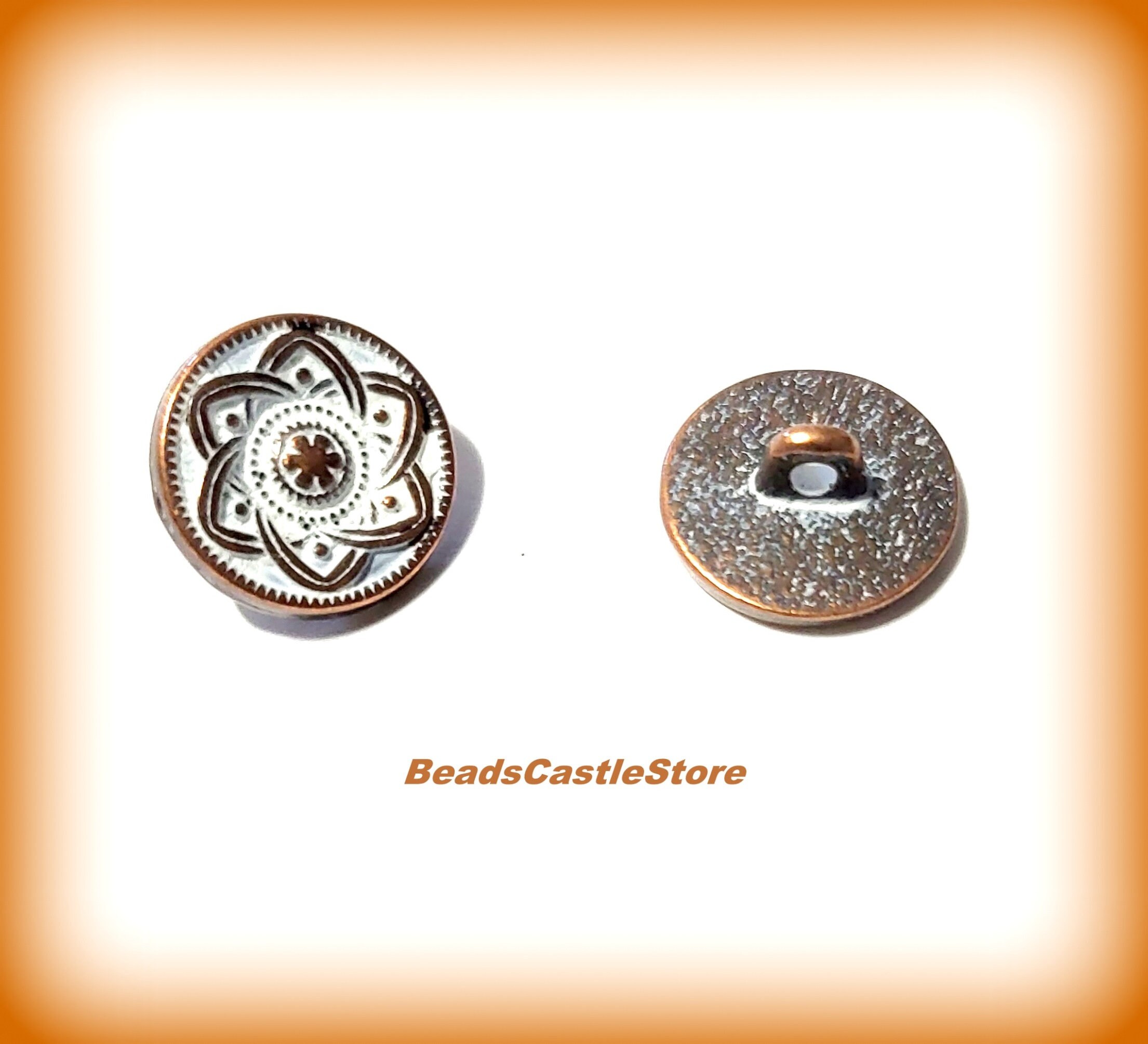 3-8-12 Round Antique Copper Buttons-white Color Accented-metal Shank ...