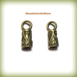10-20-40 Cord End Caps with Loop-Antique Bronze Color-Metal Cord Ends-14mm x 5.5mm-Fits 3.5mm cord-Option 10, 20, or 40 pieces-(#118)