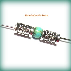 20-40 Antique Silver Spacer-Metal Silver Bead-Carved Floral bead-Tube bead-7.5mm x 5mm-Hole 2mm.-(#40)