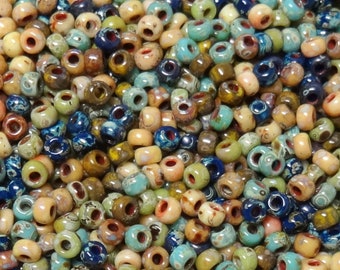 8/0 Miyuki Mix Picasso Seed Beads-Miyuki Glass Round seed beads-Options for 10-25-50 grams-Aprox 38 beads per gram