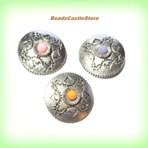 3-6-9 Shank Button-Large Pink Lavender Mustard Concho Button-Antique Silver Sewing Button-Colored Resin Cabochon-Southwestern Closure-(#349)