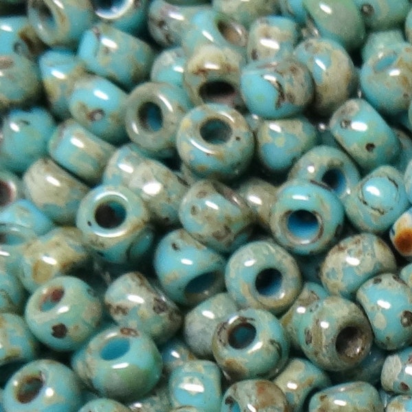 6/0 Turquoise Picasso Seed Beads-Miyuki Round Seed Beads-Size 6/0-Miyuki # 4514-Options for 10-25-50 grams-Approx 12 beads per gram-(#48)