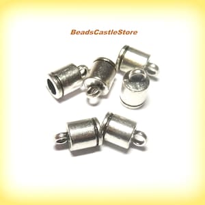 10-20-40-80 Cord Ends-Antique Silver color-Metal Caps-Cylinder Cord Ends-Size 10mm x 6mm-Inside hole 4mm diameter-Loophole 2mm (SKU# 312)