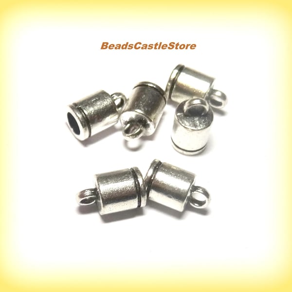 10-20-40-80 Cord Ends-Antique Silver color-Metal Caps-Cylinder Cord Ends-Size 10mm x 6mm-Inside hole 4mm diameter-Loophole 2mm (SKU# 312)